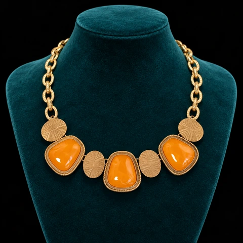 The Larkspur Yellow Necklace on a jewelry display — AI-generated styling preview