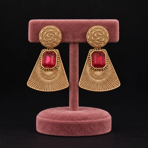 The Rosewater Earrings on a jewelry display — AI-generated styling preview