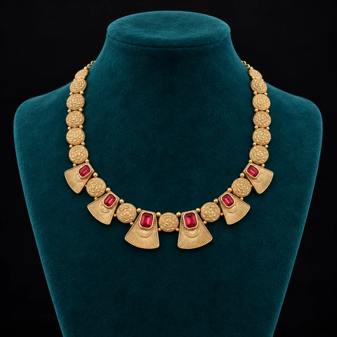 The Rosewater Necklace on a jewelry display — AI-generated styling preview