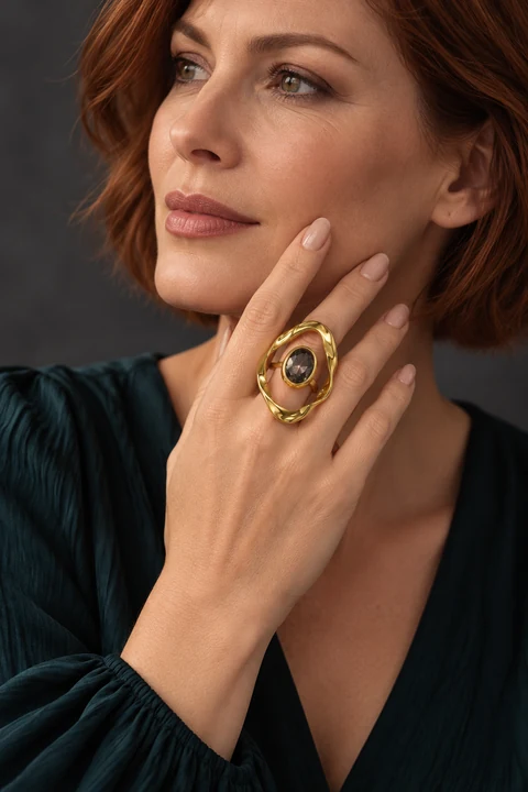 The Ariane Éclat Ring worn on a model — AI-generated styling preview