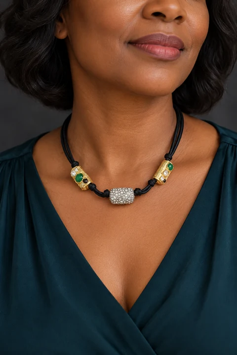 The Brielle Fleur Necklace worn on a model — AI-generated styling preview