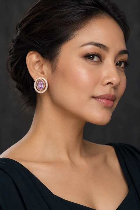 The Aubade Earrings worn on a model — AI-generated styling preview