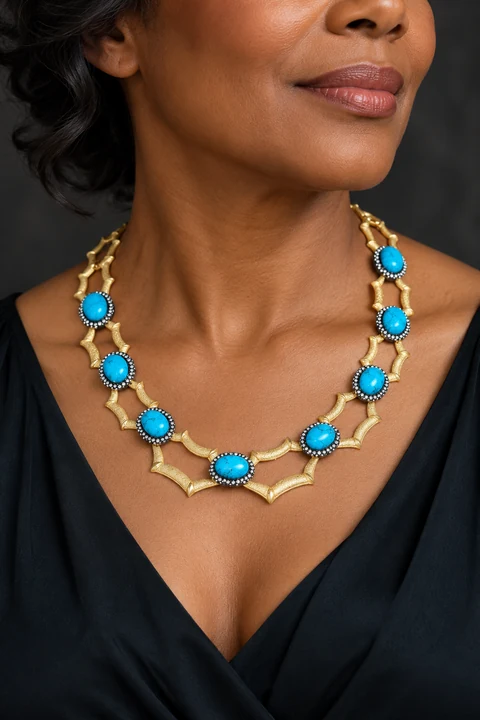 The Geneviève Reverie Necklace worn on a model — AI-generated styling preview