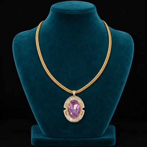 The Aubade Necklace on a jewelry display — AI-generated styling preview