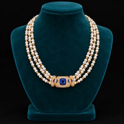 The Petal Waltz Necklace on a jewelry display — AI-generated styling preview