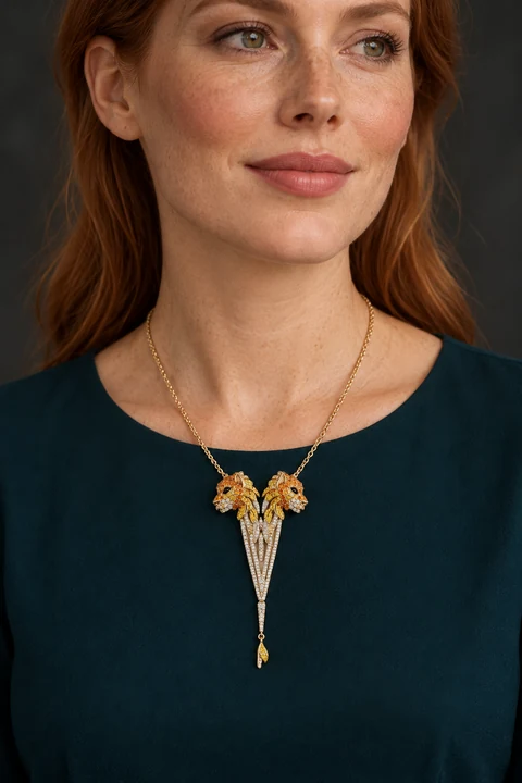 The Golden Hour Necklace worn on a model — AI-generated styling preview