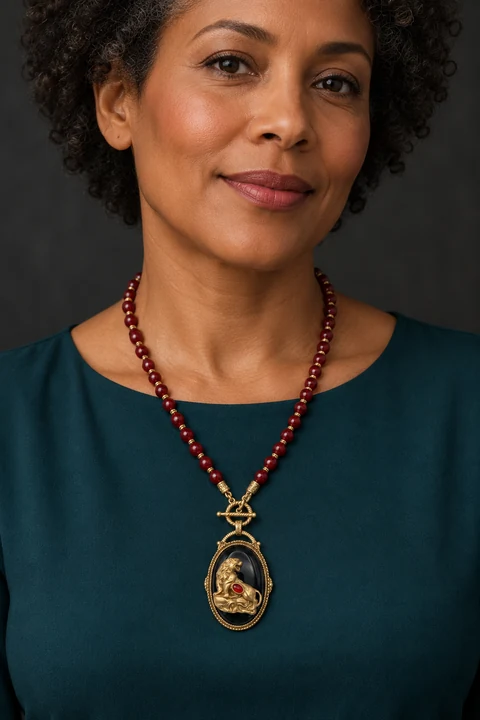 The Clair de Lune Necklace worn on a model — AI-generated styling preview