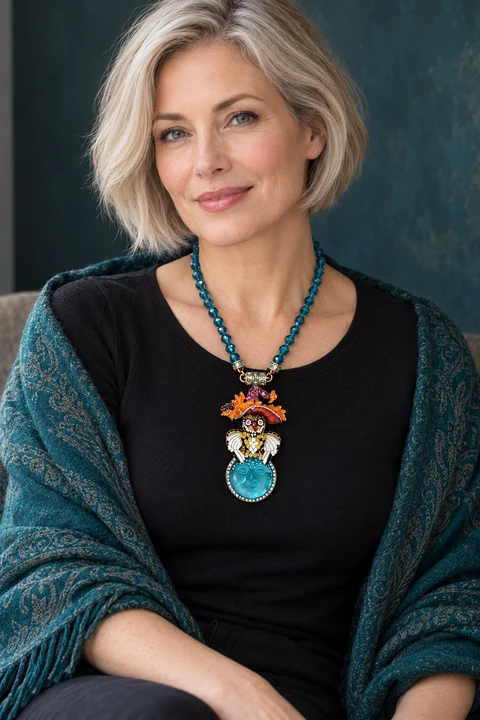 The Élise Sonnet Blue Necklace worn on a model — AI-generated styling preview