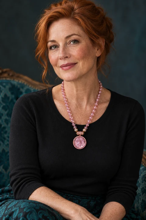 The Flora Muse Pink Necklace worn on a model — AI-generated styling preview