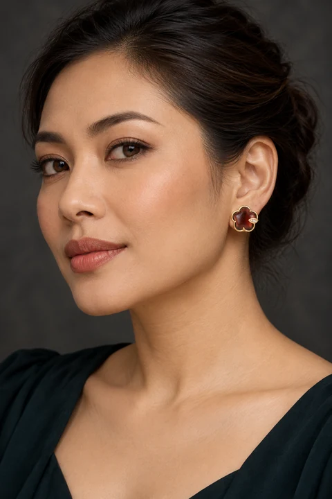 The Isabeau Rhapsody Earrings worn on a model — AI-generated styling preview