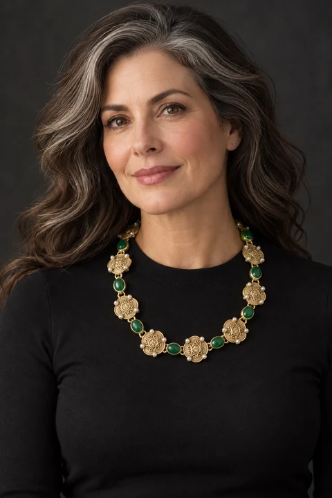The Blanche Sonata Necklace worn on a model — AI-generated styling preview