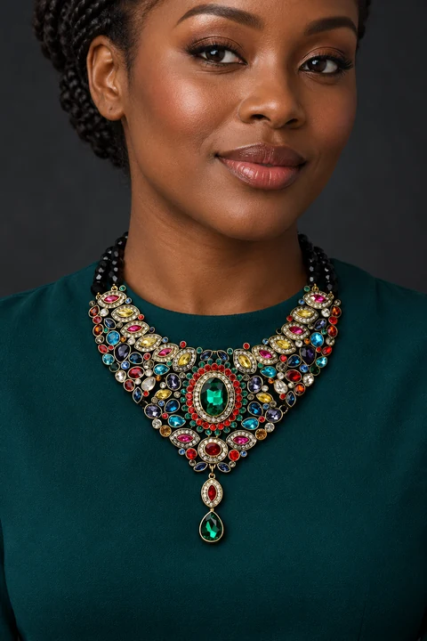 The Claire Jardin Black Necklace worn on a model — AI-generated styling preview