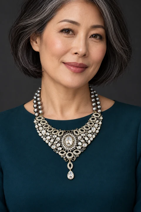The Claire Jardin Grey Necklace worn on a model — AI-generated styling preview