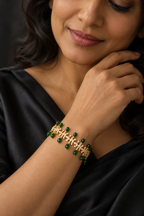The Monique Fleur Bracelet worn on a model — AI-generated styling preview