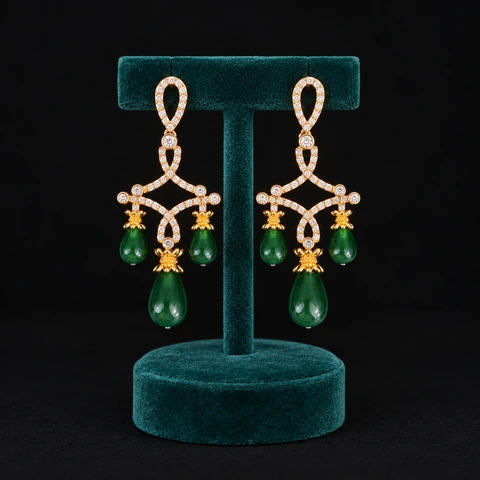 The Monique Fleur Earrings on a jewelry display — AI-generated styling preview