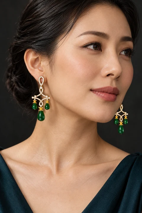 The Monique Fleur Earrings worn on a model — AI-generated styling preview