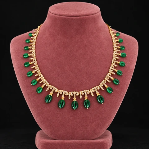 The Monique Fleur Necklace on a jewelry display — AI-generated styling preview