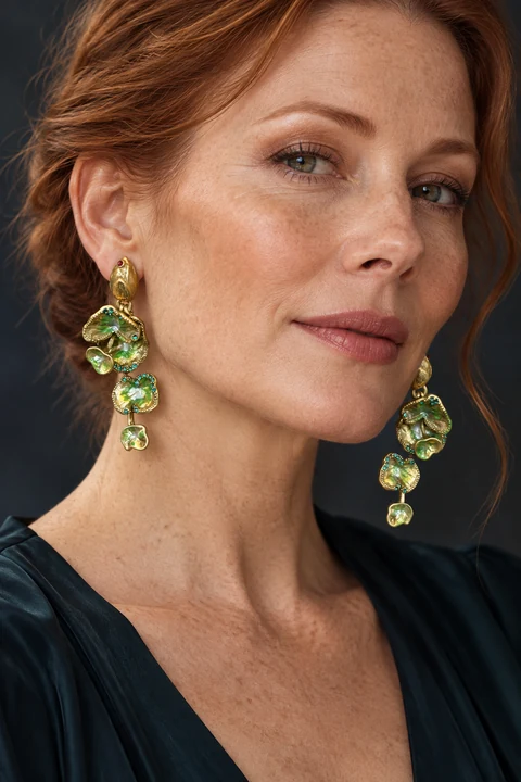 The Estelle Muse Earrings worn on a model — AI-generated styling preview