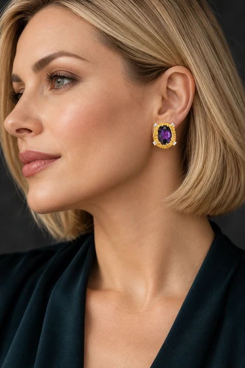 The Ophélie Poème Earrings worn on a model — AI-generated styling preview