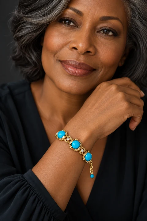 The Gabrielle Waltz Turquoise Blue Bracelet worn on a model — AI-generated styling preview