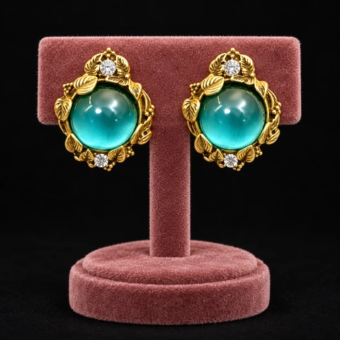 The Gabrielle Waltz Green Earrings on a jewelry display — AI-generated styling preview