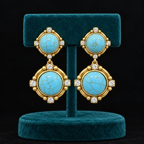 The Gabrielle Waltz Turquoise Blue Earrings on a jewelry display — AI-generated styling preview