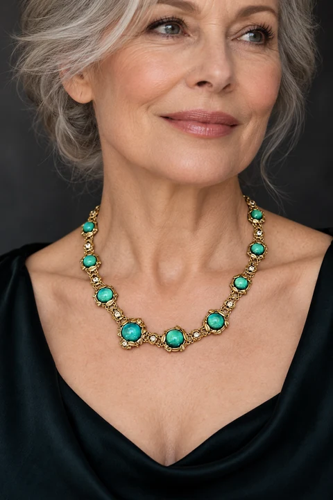 The Gabrielle Waltz Green Necklace worn on a model — AI-generated styling preview