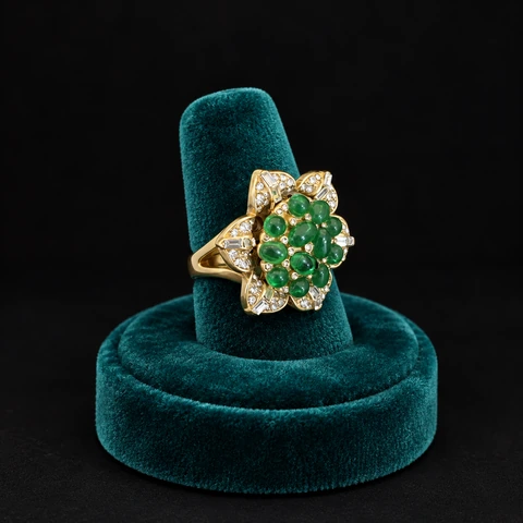 The Suzanne Reverie Ring on a jewelry display — AI-generated styling preview