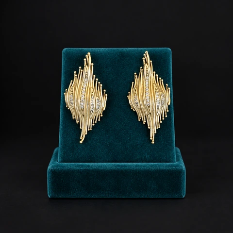 The Isolde Fable Earrings on a jewelry display — AI-generated styling preview