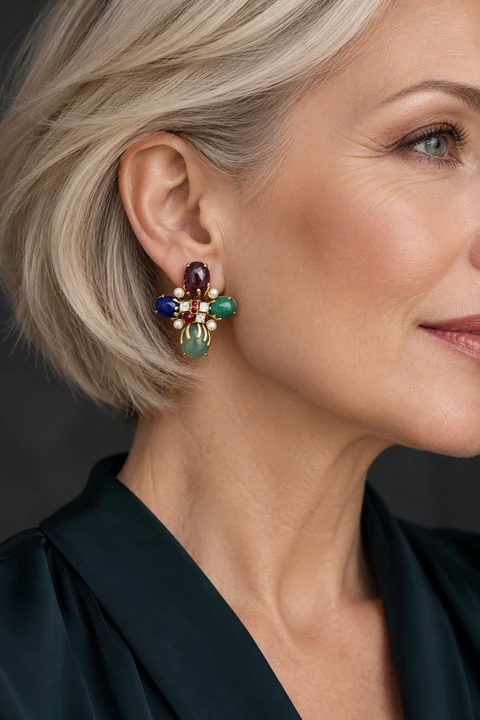 The Agnès Poème Earrings worn on a model — AI-generated styling preview