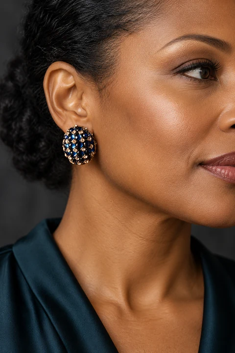 The Véronique Waltz Earrings worn on a model — AI-generated styling preview