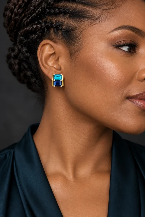 The Chantal Fleur Earrings worn on a model — AI-generated styling preview