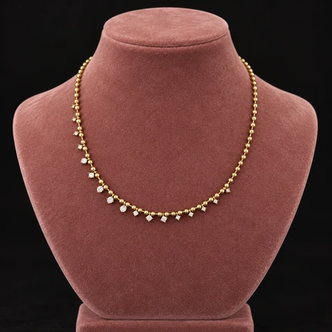 The Raphaëlle Sonnet Necklace on a jewelry display — AI-generated styling preview