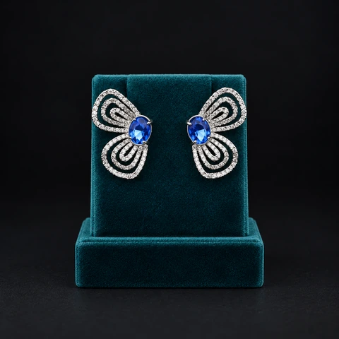 The Margaux Romance Earrings on a jewelry display — AI-generated styling preview