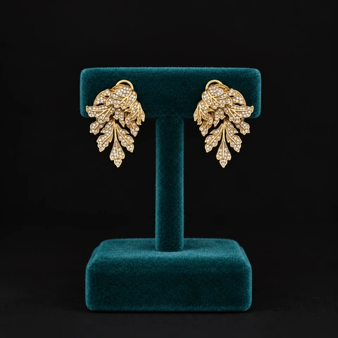 The Geneviève Rhapsody Earrings on a jewelry display — AI-generated styling preview