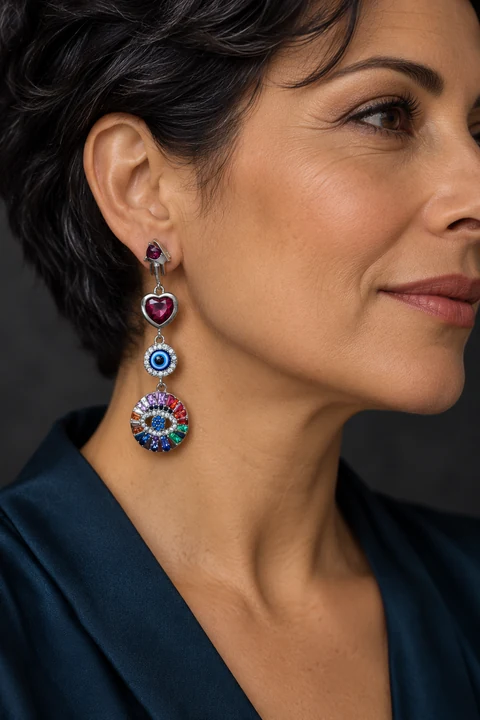 The Léonie Romance Earrings worn on a model — AI-generated styling preview