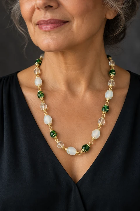 The Clarisse Reverie Necklace worn on a model — AI-generated styling preview