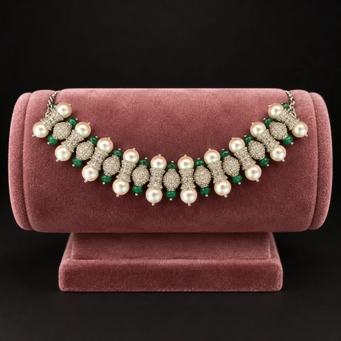 The Jasmine Muse Bracelet on a jewelry display — AI-generated styling preview