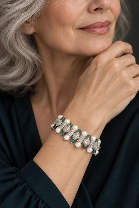 The Jasmine Muse Bracelet worn on a model — AI-generated styling preview