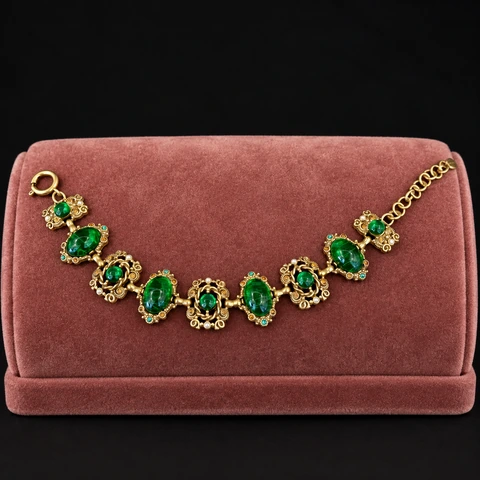 The Rosalie Green Bracelet on a jewelry display — AI-generated styling preview