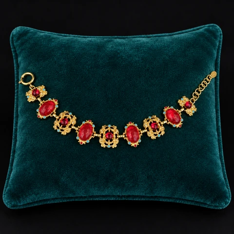 The Rosalie Red Bracelet on a jewelry display — AI-generated styling preview