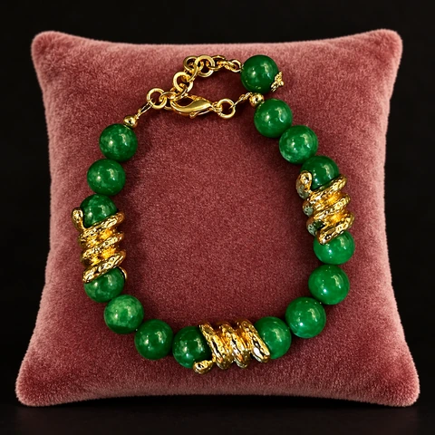 The Eugénie Arabesque Green Bracelet on a jewelry display — AI-generated styling preview