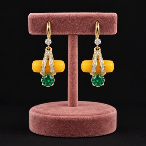 The Alma Serenade Yellow Earrings on a jewelry display — AI-generated styling preview
