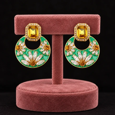The Éveline Poème Green Earrings on a jewelry display — AI-generated styling preview