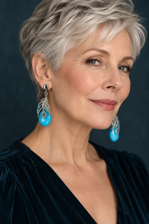 The Francine Jardin Blue Earrings worn on a model — AI-generated styling preview