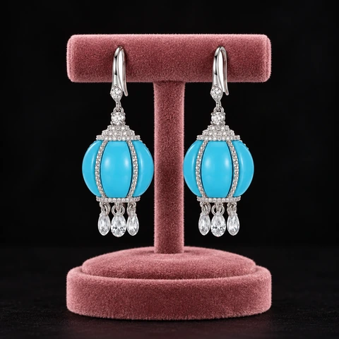 The Amandine Waltz Blue Earrings on a jewelry display — AI-generated styling preview