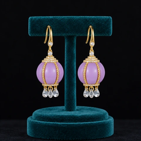 The Amandine Waltz Violet Earrings on a jewelry display — AI-generated styling preview