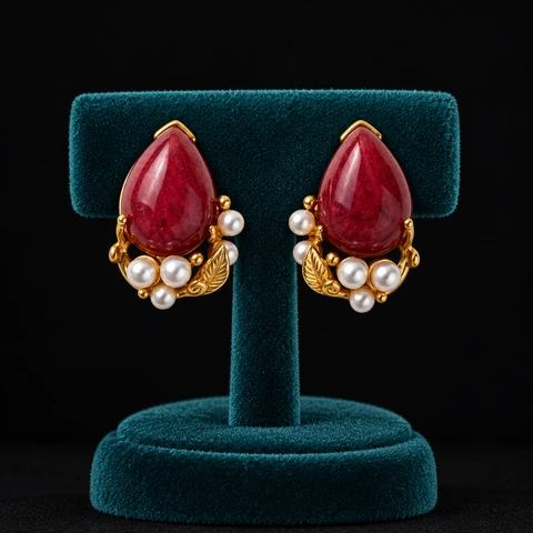 The Cécile Jardin Violet Earrings on a jewelry display — AI-generated styling preview