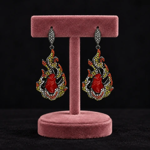 The Isolde Earrings on a jewelry display — AI-generated styling preview