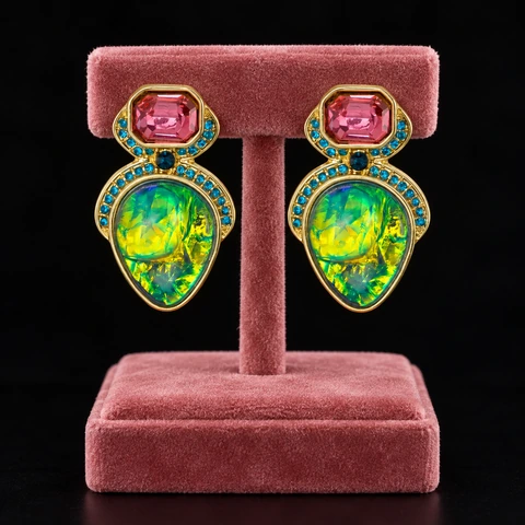 The Salomé Nocturne Earrings on a jewelry display — AI-generated styling preview